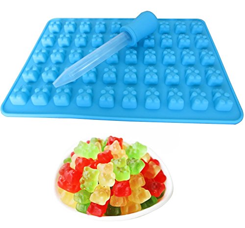 Mini moldes de silicona para hacer ositos de gominola, molde para 50 ositos, 2 unidades y 2 goteros