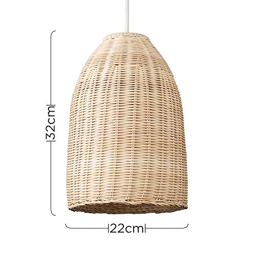 MiniSun - Pantalla Lámpara de Techo Nórdica - Estilo Cesta de Mimbre Natural - Pantalla Colgante - Iluminación Interior