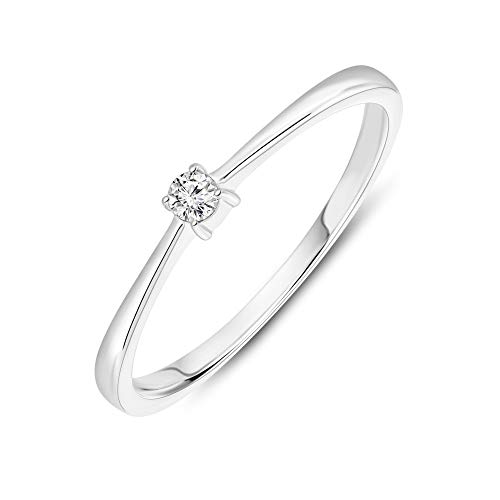 Miore - Anillo de compromiso para mujer, oro blanco de 9 quilates/oro 375, diamante brillante de 0,05 ct