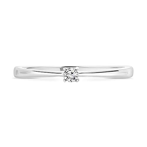 Miore - Anillo de compromiso para mujer, oro blanco de 9 quilates/oro 375, diamante brillante de 0,05 ct