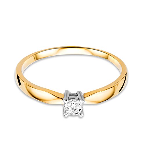 Miore anillo solitario para mujer 14 k 585 oro bicolor 14 quilates con diamante naturale 0.10 quilates