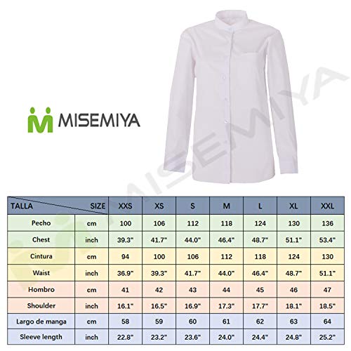 MISEMIYA - Camisa Uniforme Camarera SEÑORA Cuello Mao Mangas LARGAS MESERO DEPENDIENTA Barman COCTELERA PROMOTRORAS - Ref.8271 - M, Blanco