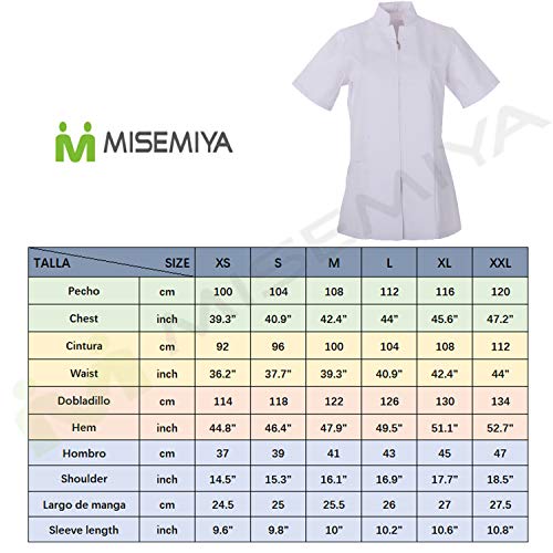 MISEMIYA - Casaca Mujer Cierre Cremallera Manga Corta Uniforme Doctora Uniforme Laboral Veterinaria SANITAWRIOS Farmacia LABORATOR- Ref.829 - XL, Blanco