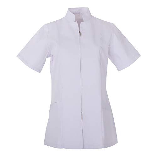 MISEMIYA - Casaca Mujer Cierre Cremallera Manga Corta Uniforme Doctora Uniforme Laboral Veterinaria SANITAWRIOS Farmacia LABORATOR- Ref.829 - XL, Blanco