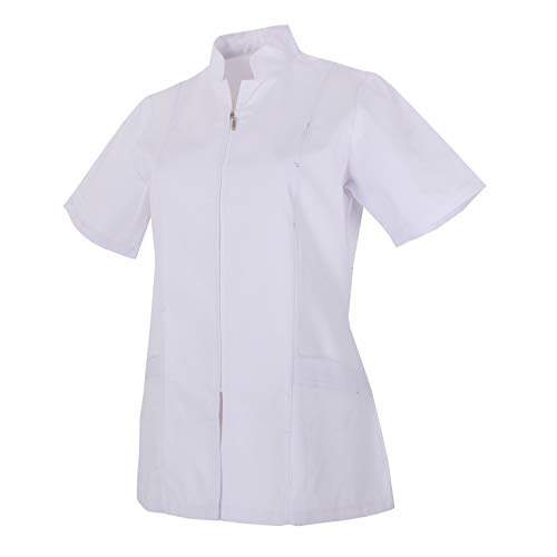 MISEMIYA - Casaca Mujer Cierre Cremallera Manga Corta Uniforme Doctora Uniforme Laboral Veterinaria SANITAWRIOS Farmacia LABORATOR- Ref.829 - XL, Blanco