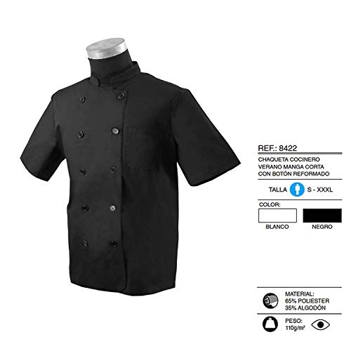 MISEMIYA - Chaquetas Cocinero Bar Restaurante Ropa Cocinero con Mangas Cortas - Ref.8422 - L, Negro