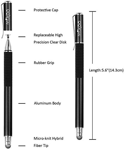 Mixoo Precisión Lápiz Stylus 2 in 1 Lapiz Táctil Capacitivo Universal con Puntas de 2 Discos y 1 Puntas de Fibra para Pantalla Táctil Apple Ipads, iPad Mini, Teléfonos móviles, Smartphones y Tabletas