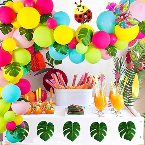 MMTX Cumpleaños Jardín Fiesta Decoración Vistoso Globos para Chico Chica Jardín Niño Cumpleaños Globo Decoración,Selva Insecto Mariposa abeja Rana Caracoles Animal Globos Hojas palma Birthday Bandera