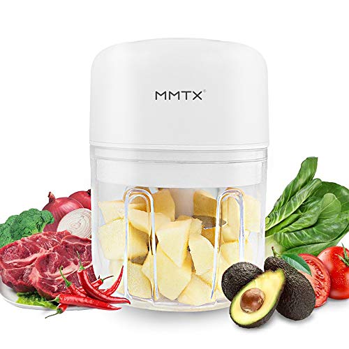 MMTX Mini Picadora Eléctrica Pequeño Procesador Portatil Batidoras licuadora Frutas Picadora de Alimentos para Picar Vegetales, Triturador de para Carne, Cebolla y Nueces USB Recargable 3.7V 250ml