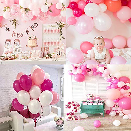 MMTX Set de Globos de Confeti Rosa de 51 Piezas, Incluyendo Globos de Látex Rosa, Blanco, Rojo y Rosa, Globos de Confeti y 1 Rollo de Cinta para Cumpleaños Fiesta de Bodas Decoraciones Baby Shower