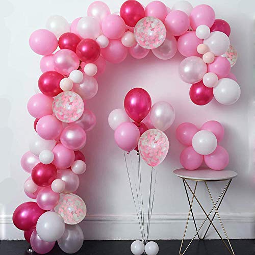 MMTX Set de Globos de Confeti Rosa de 51 Piezas, Incluyendo Globos de Látex Rosa, Blanco, Rojo y Rosa, Globos de Confeti y 1 Rollo de Cinta para Cumpleaños Fiesta de Bodas Decoraciones Baby Shower