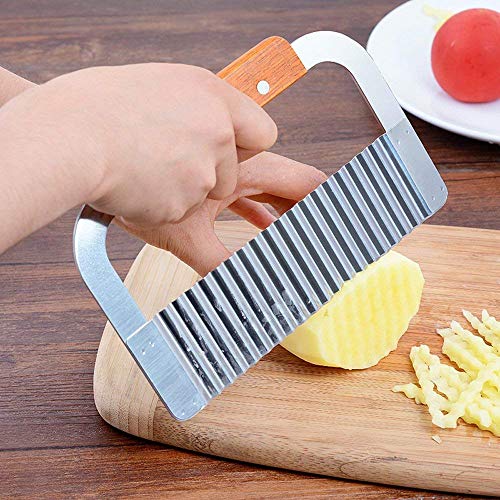 MOACC Cortador de la Cortadora de Viruta Ondulada de Patata de Acero Inoxidable con Mango de Madera Herramienta de Corte de Cocina para Patatas Zanahorias Pepinos, Set de 2 Piezas