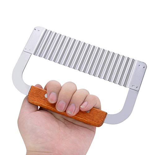 MOACC Cortador de la Cortadora de Viruta Ondulada de Patata de Acero Inoxidable con Mango de Madera Herramienta de Corte de Cocina para Patatas Zanahorias Pepinos, Set de 2 Piezas