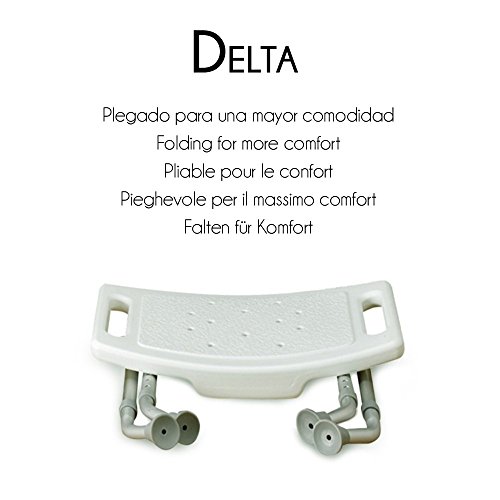 Mobiclinic, Delta, Silla o taburete de baño, de ducha, ortopédica, altura regulable, respaldo, reposabrazos, conteras antideslizantes