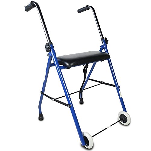 Mobiclinic, Modelo Emérita, Andador para ancianos, adultos, mayores o minusválidos, de acero, ligero, plegable, con asiento y 2 ruedas, Color Azul