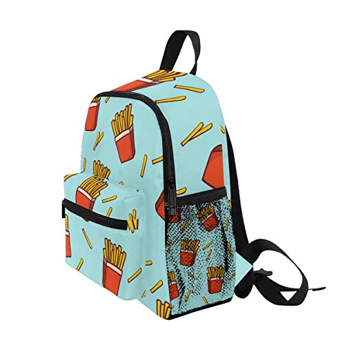 Mochila azul con patatas fritas para la escuela, para niños y niñas, mochila de viaje de 3 a 8 años de edad preescolar