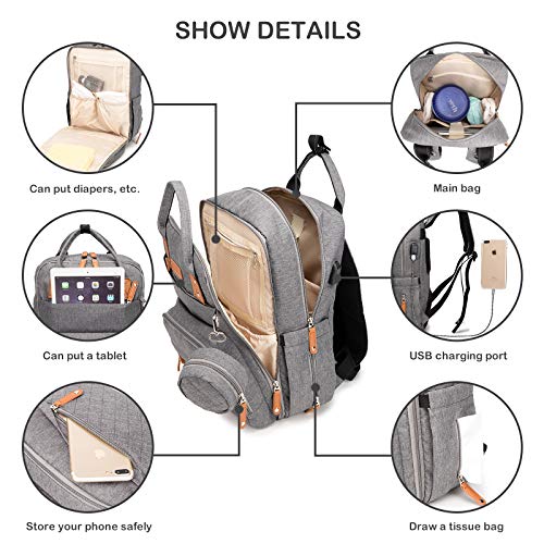 Mochila Bebe, Pejoye,Mochila Bebe Pañales Plegable Cinturón de Pañales Impermeable Multifuncional Portátil de Viaje Para Madre (Gancho de Cinturón Gris)