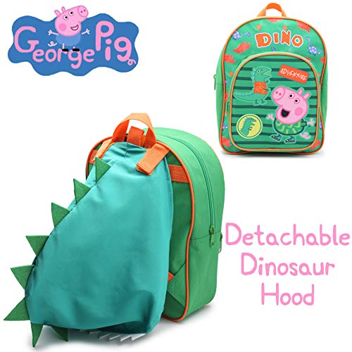 Mochila De Peppa Pig | Accesorio Escolar George Peppa Pig | Mochila con Capucha De Dinosaurio Desmontable para Niños