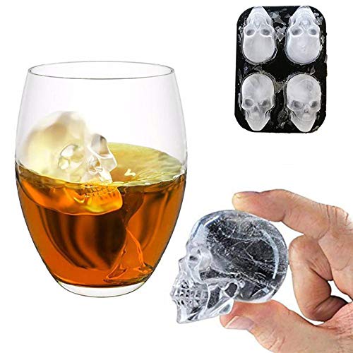 Mode para cubitos de hielo con diseño de calaveras en 3D, bandeja de silicona de color negro para el congelador, para copas de Gin, Whiskys, cócteles o licores negro