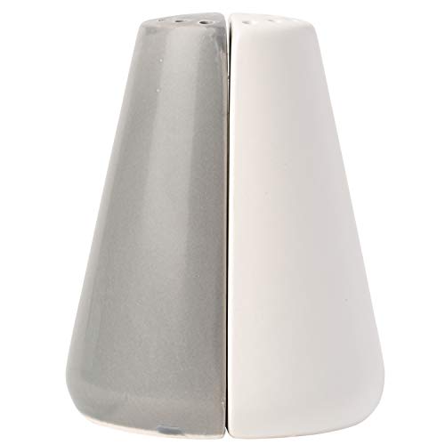 Modern Salt & Pepper Shakers Made of, Chip-Free Ceramic - Contemporary Mill Set for Modern Kitchen Decor - Easy to Refill, White & Grey Set