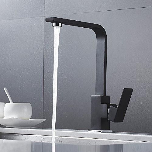 Moderno fregadero de cocina grifos cascada un agujero sola palanca de latón sólido monobloc pulido negro giratorio lavabo mezclador frío y caliente grifo negro