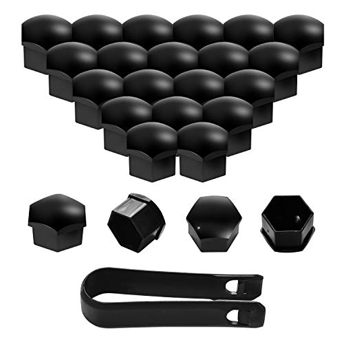 moinkerin 20 Piezas Tapas de Tornillos Tapas de Tuercas Tapas Nuez Universal 17mm Cubierta de Tuerca para Coches Ruedas con Herramienta Negro