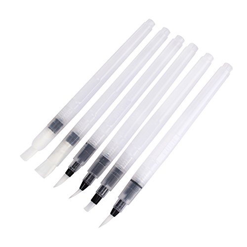 moinkerin 6 Piezas Pinceles Acuarela de Pintura Watercolor Brush Pen Water Paintbrushes Pincel de Agua Pincel brochas con Deposito Agua para Pinturas de Acuarela, Rotuladores, Pincel de escritura