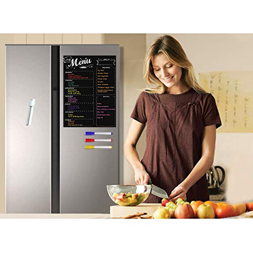 MoKo Planificador de Frigorífico Magnético para Cocina Refrigerador con 6 Lápiz Colorido, 16"x12" Planificador Semanal del Menú para Lista de Compra y Recordario - Negro