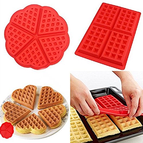 Molde de cuadrícula, msure corazón y forma rectangular belga gofres de silicona antiadherente molde para galletas galleta hornear herramienta de cocina – Set de 2