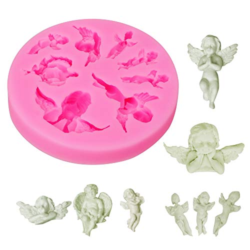 Molde de silicona con forma de 8 ángeles para chocolate, dulces, pasteles, herramientas para decoración de tartas, galletas, fondant, hornear