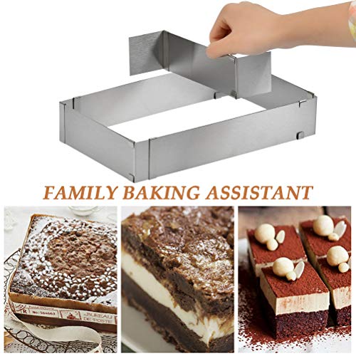 Molde Mousse Rectangular Ajustable Set 4PCS Mousse Marco Rectan Ajustable, Molde Tartas Ajustable Anillo Pasteles Rectangulares Marco 25-48*15-28cm YANSHON Acero Inox, con 2 Espátulas Crema + Cuchillo