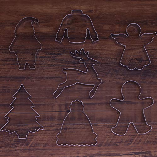 Moldes de Galletas Navidad - 7 Piezas - Papa Noel, Renos, Hombre de Jengibre, Árbol de Navidad, Ángel, Suéter Feo, Sombrero de Invierno - Acero Inoxidable