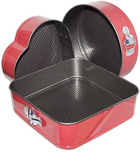 Moldes de Horno Desmontables Juego 3PC Moldes Tartas Desmontable Molde bizcocho INOX 20, 25 y 26 cm corazoon Redonda Cuadrado Antiadherente ecologico Moldes Desmontables para Tartas (CorazonZheng)