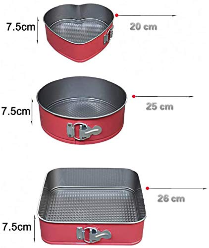 Moldes de Horno Desmontables Juego 3PC Moldes Tartas Desmontable Molde bizcocho INOX 20, 25 y 26 cm corazoon Redonda Cuadrado Antiadherente ecologico Moldes Desmontables para Tartas (CorazonZheng)