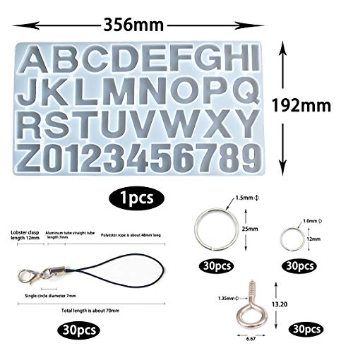 Moldes de Silicona de Resina del Alfabeto, Moldes de Silicona y Herramientas, Molde de Silicona Resina de Letra, Molde Epoxi Alfanumérico de Fundición hacia Atrás, para Llavero Personalizado Regalo