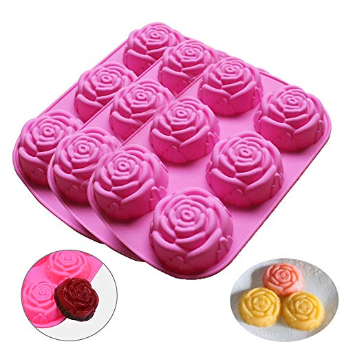 Moldes de Silicone de 6 cavidades en forma Forma de Rosa - 3PCS Antiadherente Moldes para jabón Tartas, Repostería, Bizcocho, Gelatina, Jabón, Muffin, Pudín