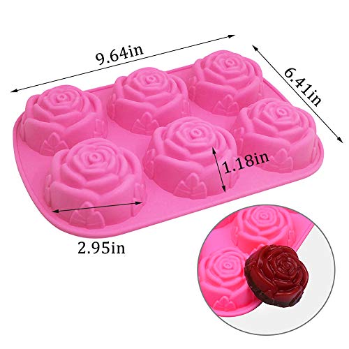 Moldes de Silicone de 6 cavidades en forma Forma de Rosa - 3PCS Antiadherente Moldes para jabón Tartas, Repostería, Bizcocho, Gelatina, Jabón, Muffin, Pudín