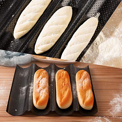 Moldes para Pan Antiadherente Bandeja de Horno Molde de Horno Superficie con Agujeros para 4 Baguettes Moldes de Horno para Baguettes/el levado/Tejas