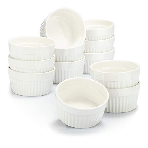 Moldes para soufflé COM-FOUR® 12x - cuencos de cerámica para creme brulee - moldes para horno - cuencos para postres y moldes para pastelería para p. ej. aleta de ragú - 200 ml cada uno - en blanco