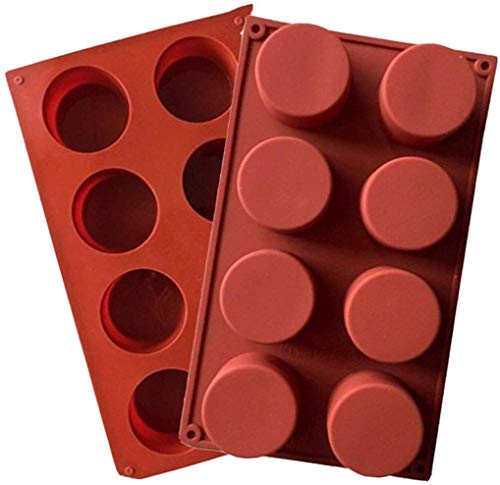 Moldes Silicona Jabon Redondo Molde Silicona Reposteria Moldes Jabon 8 Hueco Moldes para Jabones Bricolaje Moldes Silicona para Pasteles, Dulces, Jabón Hecho a Mano, Bollos (Rojo, 8 Holes)