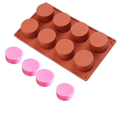 Moldes Silicona Jabon Redondo Molde Silicona Reposteria Moldes Jabon 8 Hueco Moldes para Jabones Bricolaje Moldes Silicona para Pasteles, Dulces, Jabón Hecho a Mano, Bollos (Rojo, 8 Holes)