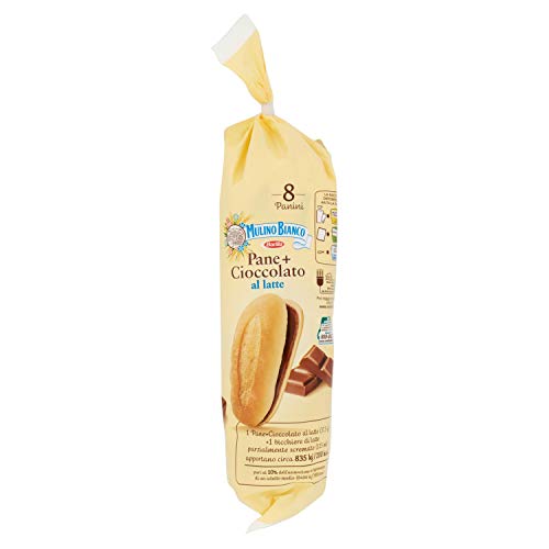 Molino blanco Merendine Pane + Chocolate con leche, Snack Dolce para la merienda, sin aceite de palma, 300 g