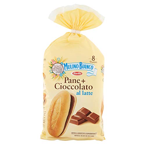 Molino blanco Merendine Pane + Chocolate con leche, Snack Dolce para la merienda, sin aceite de palma, 300 g