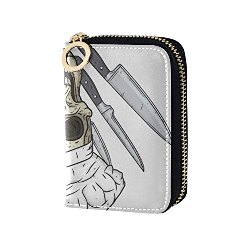 Monedero con Tarjeta de crédito para Mujer, con diseño de Calavera de Dibujos Animados, Cuchillo de Mano, Tarjetero para Hombre, Piel sintética con Cremallera, tamaño Compacto, Tarjetero, Tarjetero,