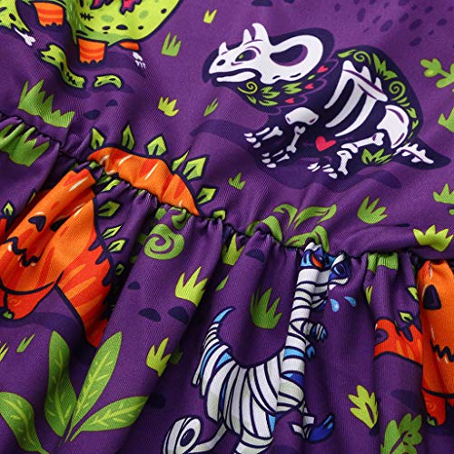 Moneycom: Niños de manga larga con estampado de calavera y dinosaurio para Halloween Princess Dress Halloween Fiesta Retro Patchwork Cuento de hadas antiguo morado morado 4-5 Años