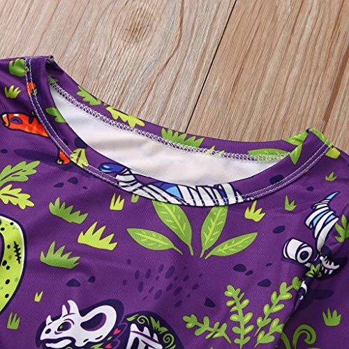 Moneycom: Niños de manga larga con estampado de calavera y dinosaurio para Halloween Princess Dress Halloween Fiesta Retro Patchwork Cuento de hadas antiguo morado morado 4-5 Años