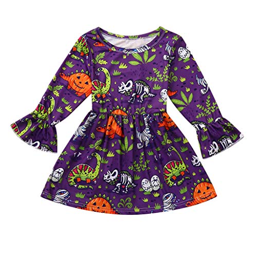 Moneycom: Niños de manga larga con estampado de calavera y dinosaurio para Halloween Princess Dress Halloween Fiesta Retro Patchwork Cuento de hadas antiguo morado morado 4-5 Años