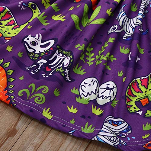 Moneycom: Niños de manga larga con estampado de calavera y dinosaurio para Halloween Princess Dress Halloween Fiesta Retro Patchwork Cuento de hadas antiguo morado morado 4-5 Años