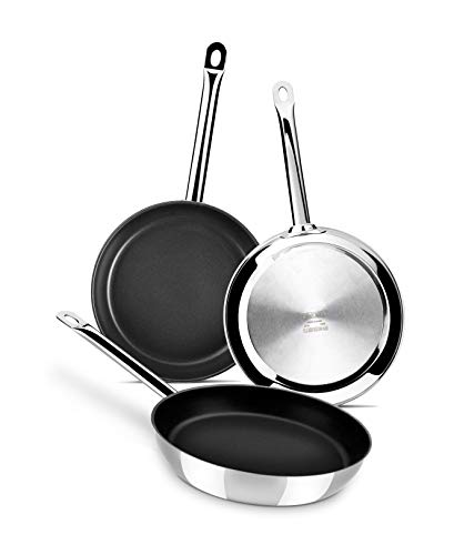 Monix Chef Non-Stick - Set de 3 sartenes 20-24-28 cm, acero inoxidable 18/10 con antiadherente, apta para todo tipo de cocinas incluida inducción