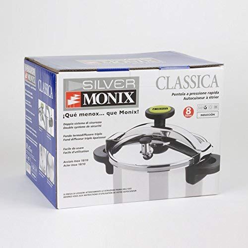 Monix Classica - Olla a presión tradicional de 8 litros, acero inoxidable, 24 cm, color gris